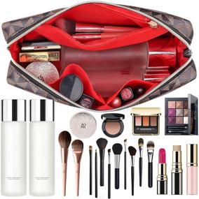 img 3 attached to Large Checkered Makeup Bag Organizer - Tufusiur Women's Cosmetic Makeup Toiletry Travel Bag