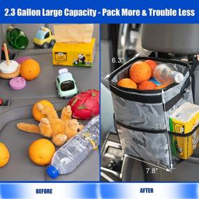 img 3 attached to 🚗 CZC AUTO Leakproof Car Trash Can with Lid and Storage Pockets - Collapsible/Foldable 2.3 Gallon Car Garbage Bin for Vehicle Organizing, Hanging Car Waste Bin with Adjustable Strap