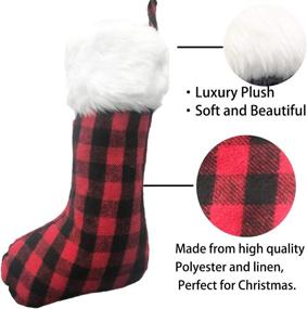 img 1 attached to 🎅 AISENO 3 Pack 20 Inch Buffalo Plaid Christmas Stockings with Faux Fur Hanging Ornaments in Snowy White - Black Red Plaid Candy Gift Bags for Festive Decoration