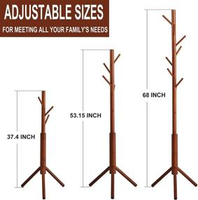 img 2 attached to 🎄 Premium Bamboo and Poplar Wood Coat Rack Tree: Free Standing, 8 Hooks, 3 Adjustable Sizes - Easy Assembly Hallway, Entryway Coat Hanger Stand for Clothes, Suits