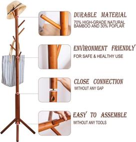 img 3 attached to 🎄 Premium Bamboo and Poplar Wood Coat Rack Tree: Free Standing, 8 Hooks, 3 Adjustable Sizes - Easy Assembly Hallway, Entryway Coat Hanger Stand for Clothes, Suits