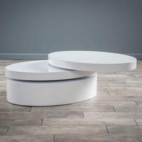 img 3 attached to 🔘 Modern Small Oval Rotating Coffee Table, Glossy White by Christopher Knight Home