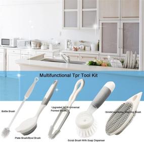 img 2 attached to 🧼 IZSOHHOME Silicone Brush Set: 5 Brushes and 2 Hooks for Efficient Kitchen Cleaning, Dishwashing, Bottle Cleaning, and More!