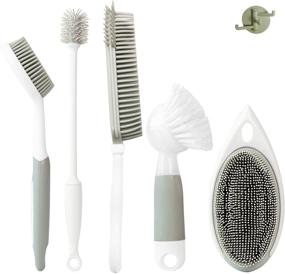 img 4 attached to 🧼 IZSOHHOME Silicone Brush Set: 5 Brushes and 2 Hooks for Efficient Kitchen Cleaning, Dishwashing, Bottle Cleaning, and More!