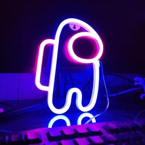 img 2 attached to Neon Among Us Sign: Blue-Pink LED Light for Room Decor & Gifts, Battery/USB-Operated Night Light for Boys & Girls' Bedroom