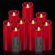 burgundy flameless flickering candles - set of 9, battery operated led candles with timer, smooth wax exterior and 10-key remote logo