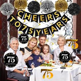 img 2 attached to 🎉 Набор для украшения 75-летия Famoby: золотые сияющие плакаты "Живи всю жизнь на все 75 лет", помпоны, сверкающие подвесные вихри - идеальные украшения и принадлежности для 75-летия!