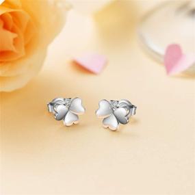 img 2 attached to 💎 KINIVA Hypoallergenic Stud Earrings: Sterling Silver, 14K Gold Plated, CZ Diamond Clover Screw Back - Ideal for Sensitive Ears, Girls, and Women