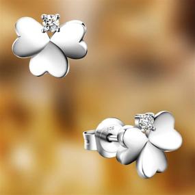 img 3 attached to 💎 KINIVA Hypoallergenic Stud Earrings: Sterling Silver, 14K Gold Plated, CZ Diamond Clover Screw Back - Ideal for Sensitive Ears, Girls, and Women