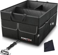 🚗 fortem car trunk organizer: collapsible multi-compartment storage solution with adjustable straps - black logo