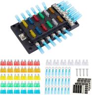 12 way marine fuse box with indicator and waterproof cover - ideal for automotive, car, marine, boat, rv - 12v/24v circuit atp/atc/ato with negative bus logo