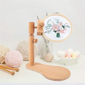 img 1 attached to 🪡 Rotated Adjustable Embroidery Frame Stand with 6.7'' Embroidery Hoops - Wooden Cross Stitch Hoop Holder for Art, Craft, Sewing, and Needlework