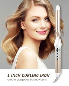 img 3 attached to 🔥 Hoson 1 Inch Ceramic Coating Barrel Curling Iron, Professional Tourmaline Curling Wand with LCD Display, 9 Heat Settings & Glove (Gold)