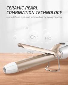 img 2 attached to 🔥 Hoson 1 Inch Ceramic Coating Barrel Curling Iron, Professional Tourmaline Curling Wand with LCD Display, 9 Heat Settings & Glove (Gold)