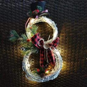 img 2 attached to 🎄 LSKYTOP LED Christmas Wreath with Garland Hat and Red Bow - 16inch Wall Hanging Ornament for Festive Holiday Decorations (1)