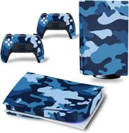 enhance your playstation ps5 cd edition with skinown skin sticker decal - camouflage blue for console and controllers logo