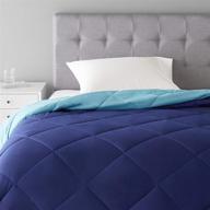 amazon basics twin/twin xl reversible microfiber comforter blanket in navy/sky blue shades logo