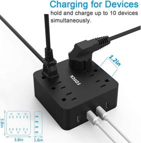 img 1 attached to 💡 Портативная черная полоса питания с 4 портами USB и 6 розетками переменного тока - идеальная настольная зарядная станция для путешествий с предохранителем автоматического выключения и 4,6-футовым удлинительным кабелем - аксессуары для дома и офиса