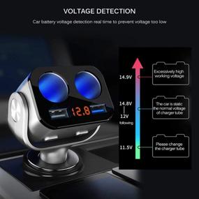 img 1 attached to 🔌 90W Dual USB Ports Car Charger with Separate On/Off Switches, LED Voltage Display, and 2 Sockets Cigarette Lighter Splitter for Mobile Cell Phone GPS DashCam - USB Car Charger 12/24V