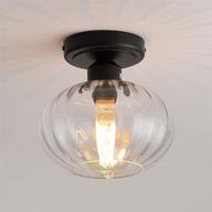 🔦 clear glass shade flush mount ceiling light industrial rustic semi flush mount for hallway entryway kitchen farmhouse, black логотип