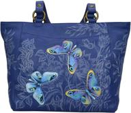 👜 hand-painted genuine leather classic work tote for women by anuschka - exquisite exterior design logo