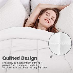 img 2 attached to 🛏️ TECHTIC Queen Size Plush White Comforter Duvet Insert - Down Alternative Quilted Stand Alone Bedding with Box Stitching, Machine Washable