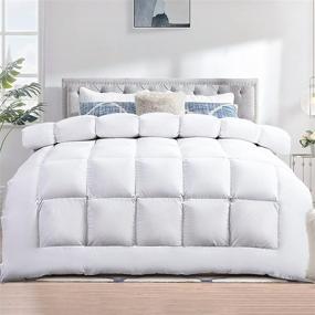 img 4 attached to 🛏️ TECHTIC Queen Size Plush White Comforter Duvet Insert - Down Alternative Quilted Stand Alone Bedding with Box Stitching, Machine Washable