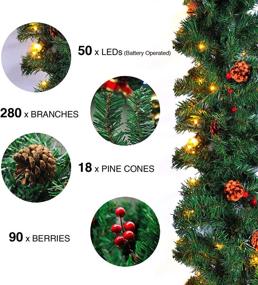 img 3 attached to 🎄 Pre-lit Christmas Artificial Garland - 9 Ft Lighted Xmas Garland with Red Berry, Pine Cone, 50 Battery-Operated LED Lights with Timer, Artificial Christmas Party Decorations Garland for Outdoor/Indoor Use