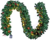 🎄 pre-lit christmas artificial garland - 9 ft lighted xmas garland with red berry, pine cone, 50 battery-operated led lights with timer, artificial christmas party decorations garland for outdoor/indoor use logo