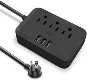 img 4 attached to ✅ Manymax Power Strip: USB Charger, Mountable Flat Plug, 3 Outlets, 3 USB, 5ft Cord - Home Office, Travel, School - Black (1 Pack)