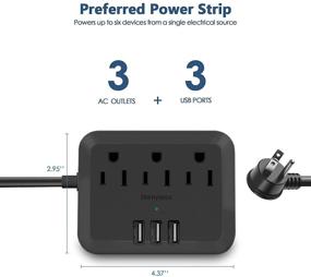 img 3 attached to ✅ Manymax Power Strip: USB Charger, Mountable Flat Plug, 3 Outlets, 3 USB, 5ft Cord - Home Office, Travel, School - Black (1 Pack)