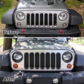 img 3 attached to 🚙 Enhance Your Jeep Wrangler JK JKU 2007-2017 with E-cowlboy Front Grille Mesh Inserts & Headlight Cover - Upgrade to Matte Black Clip-on Version!