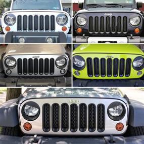 img 1 attached to 🚙 Enhance Your Jeep Wrangler JK JKU 2007-2017 with E-cowlboy Front Grille Mesh Inserts & Headlight Cover - Upgrade to Matte Black Clip-on Version!