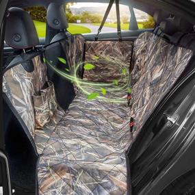 img 4 attached to 🐶 Protect Your Car with KIMHY Camo Dog Seat Cover: Waterproof, Hammock Style, Side Flaps, Mesh Window & Storage Bag