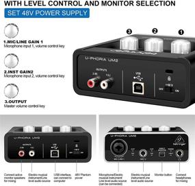 img 1 attached to 🎧 BEHRINGER UM2 Звуковой интерфейс и набор микрофонов Aokeo Condenser с подставкой, поп-фильтром, кабелем XLR - идеально подходит для профессиональной записи, гитары, прямой трансляции и ПК.