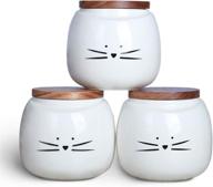 🐱 koolkatkoo ceramic cat canister set with bamboo lid - white round kitchen storage for coffee, tea, sugar, and food - set of 3 логотип