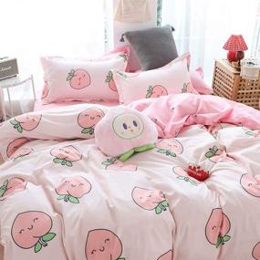 img 2 attached to 🛏️ Anjos Cartoon Duvet Cover Set - Full Size 4pc Polyester Fabric Bedding Set with Lovely Peach Simple Brief Pattern Printed on Pink for Teen Boys and Girls