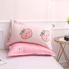 img 1 attached to 🛏️ Anjos Cartoon Duvet Cover Set - Full Size 4pc Polyester Fabric Bedding Set with Lovely Peach Simple Brief Pattern Printed on Pink for Teen Boys and Girls