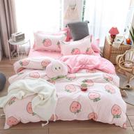 🛏️ anjos cartoon duvet cover set - full size 4pc polyester fabric bedding set with lovely peach simple brief pattern printed on pink for teen boys and girls logo