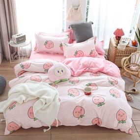 img 4 attached to 🛏️ Anjos Cartoon Duvet Cover Set - Full Size 4pc Polyester Fabric Bedding Set with Lovely Peach Simple Brief Pattern Printed on Pink for Teen Boys and Girls