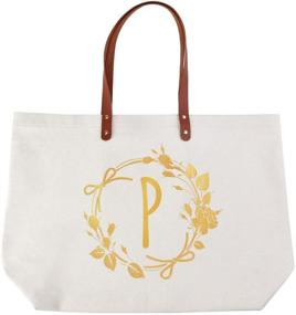 img 2 attached to 👜 ElegantPark Personalized Monogrammed P Initial Tote Bag with Pocket - Ideal for Weddings, Birthdays, Teachers, Bridesmaids and More - Canvas Gift Bag for Women