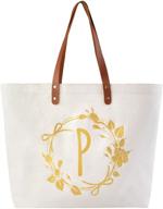 👜 elegantpark personalized monogrammed p initial tote bag with pocket - ideal for weddings, birthdays, teachers, bridesmaids and more - canvas gift bag for women logo