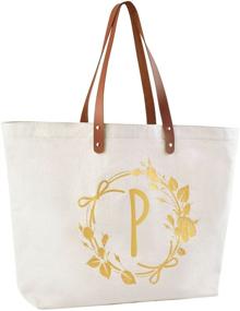 img 3 attached to 👜 ElegantPark Personalized Monogrammed P Initial Tote Bag with Pocket - Ideal for Weddings, Birthdays, Teachers, Bridesmaids and More - Canvas Gift Bag for Women