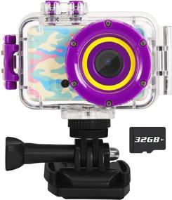 img 4 attached to Luoba Kids Camera Waterproof Toddler Digital Camera For Kids 3 4 5 6 7 8 Year Old Children Underwater Cameras Toys Age 3-8 Girls Boys Birthday Gifts Mini HD Sport Recorder With 32GB SD Card(Purple)