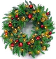 🎄 turnmeon 24 inch realistic pre-lit artificial christmas wreath with 80 lights and timer - battery operated, 40 xmas ball ornaments, 220 branches - ideal for front door, indoor/outdoor home decoration logo