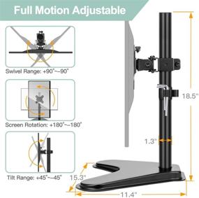 img 3 attached to 🖥️ HUANUO Single Monitor Stand – Full Motion Free Standing Desk Mount Riser for 13-32 Inch Screens with Height Adjustment, Tilt, Swivel, and Rotation