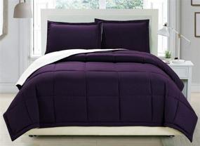 img 1 attached to 🔮 Deluxe Reversible Down Alternative Comforter Set - King/Cal King, Dark Purple/White, Luxuriously Soft, Corner Tab Duvet Insert Included