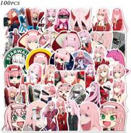 🔥 darling in the franxx 02 stickers pack - 100 pcs vinyl waterproof zero two anime stickers - classic japanese anime stickers for laptop, water bottles, computer, travel case, skateboard - ideal for kids, teens, and adults logo