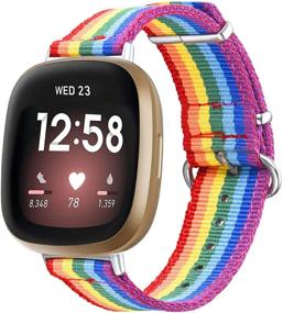 img 4 attached to 🌈 Bandmax LGBT Gay Pride Parade Rainbow Fitbit Versa Bands - Nylon Woven Fitbit Versa Sport Strap for Men and Women, Wristband Replacement Watch Band with Updated Connectors