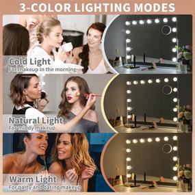 img 3 attached to 15 LED Bulb Hollywood Vanity Makeup Mirror: Large Size with 💄 Adjustable Brightness, 3 Color Modes, 10X Magnification, USB Charging - Optimize your Search